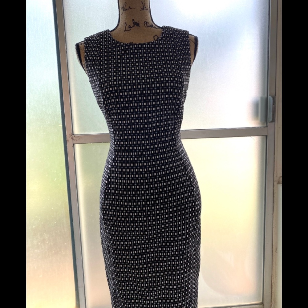 Calvin Klein fitted black and white dress
